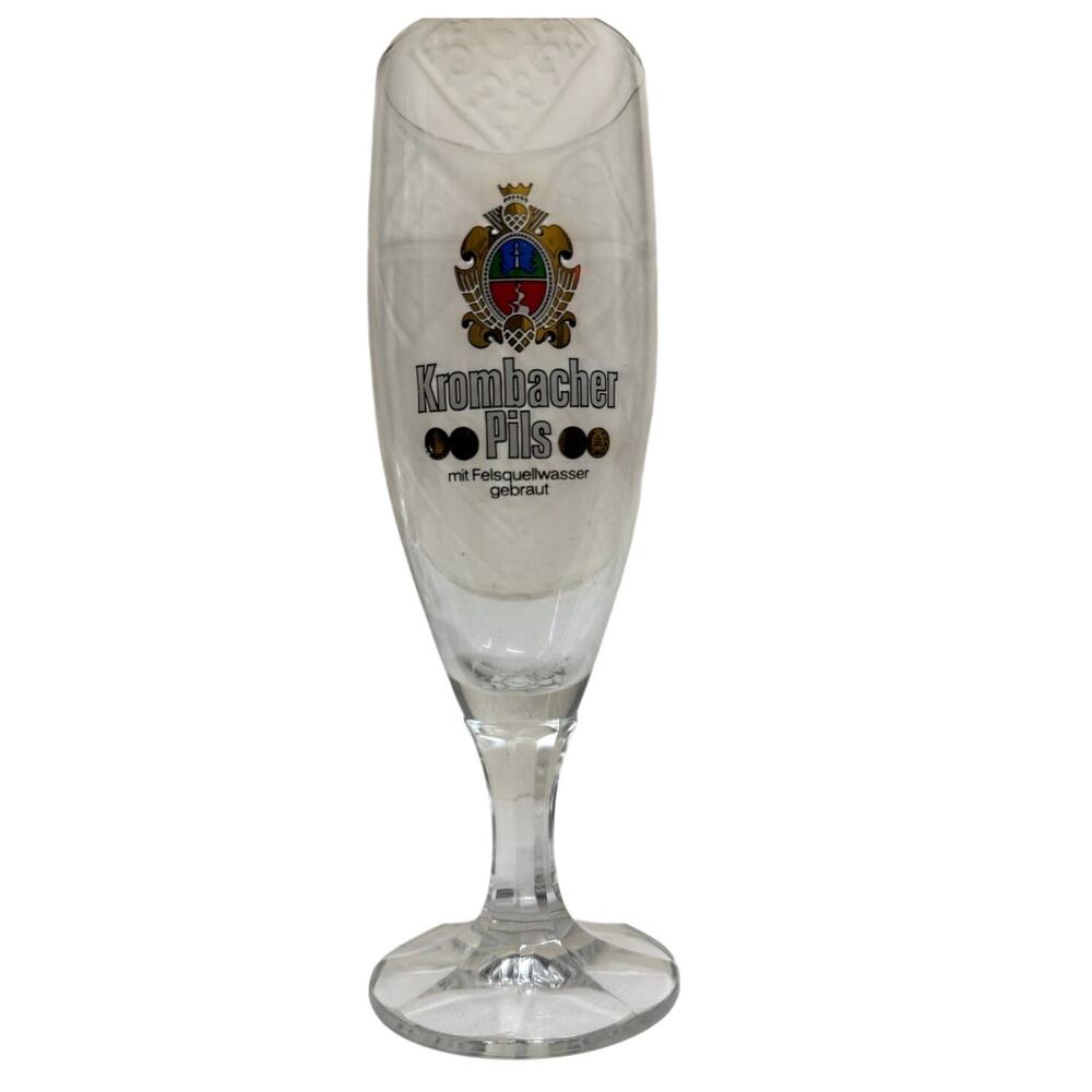 SKU3202 Krombacher Pils 0.2L Gold Rim German Beer Glass 8" Stemmed flute